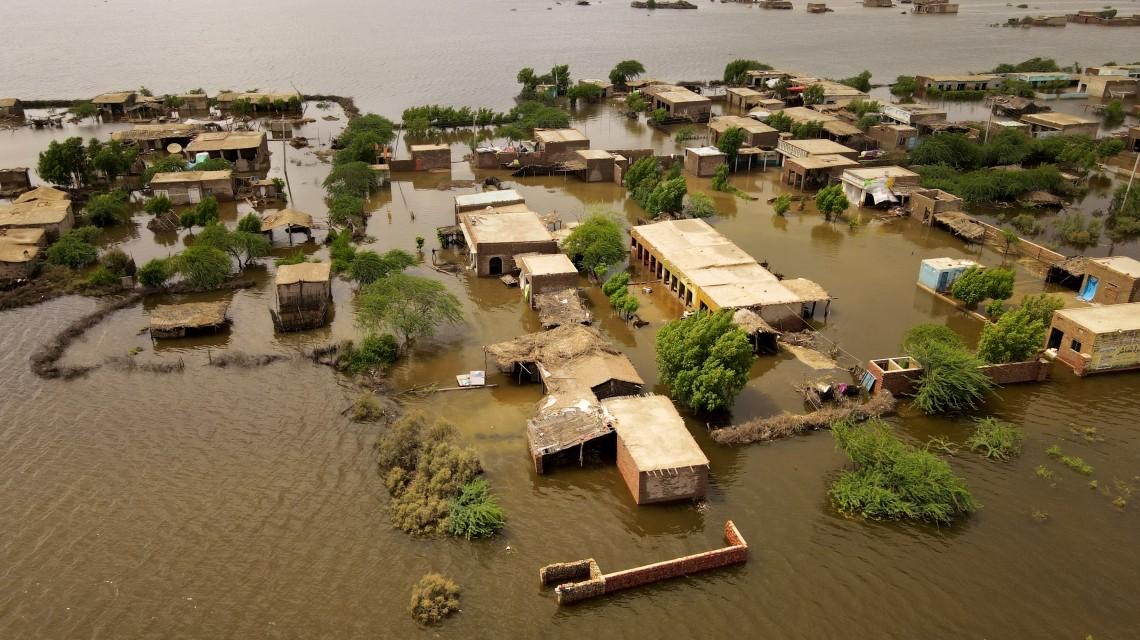 Flood-affected rural landscape in Sindh highlighting need for community climate resilience