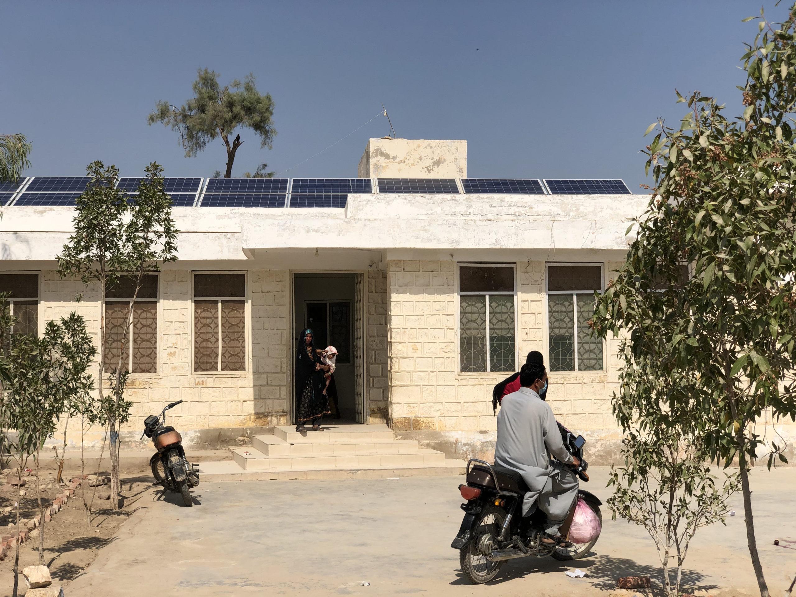 Rural community building equipped with solar panels in Sindh
